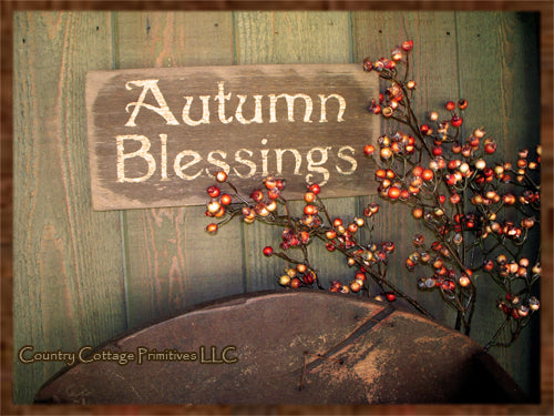 Primitive Wooden Autumn Blessings Sign